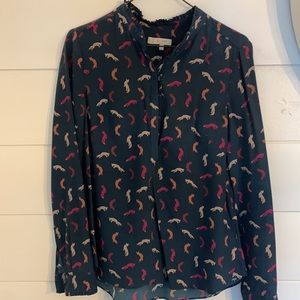 Hobbs London womens dress shirt with multicolored foxes.